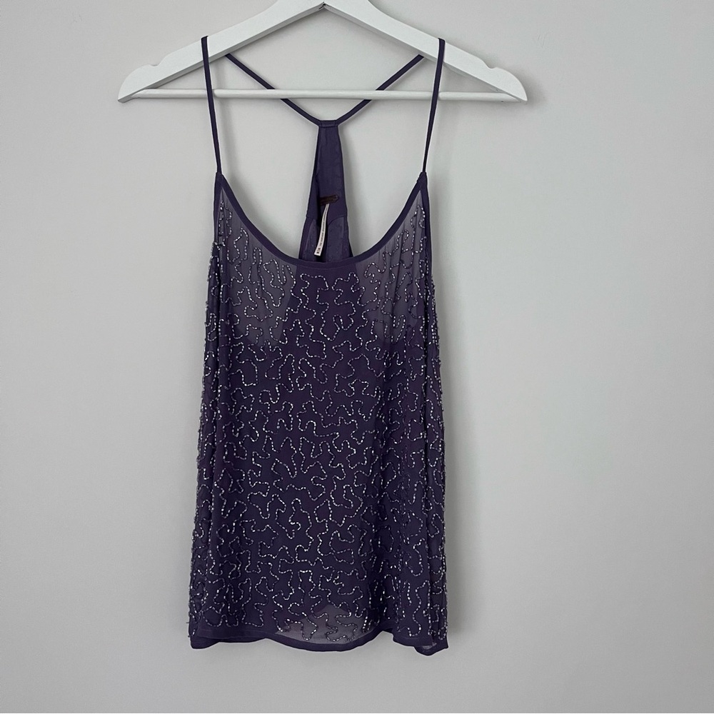 Purple Sheer Sequin Tank Top
